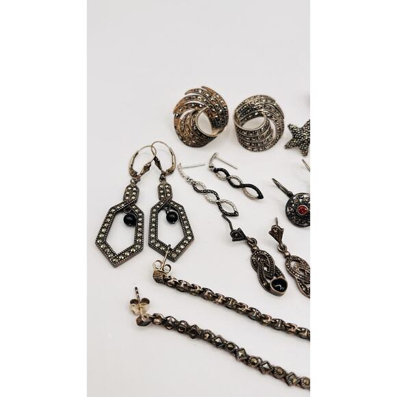 Lot Of Sterling Silver 925 Earrings For Craft Jewelry Making ASIS Marcasite Vntg - Picture 2 of 9